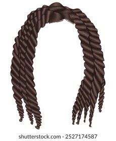  Trenzas de giro grande. realista 3d .
 Estilo de belleza de moda. Peluca de peinado africano de moda