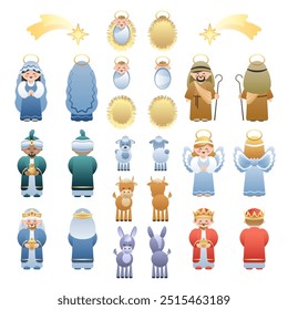 Coleção Big Two Sided Nativity Icons. Personagens de desenhos animados bonitos. Ilustração vetorial.