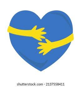 Big ukraine heart in the hands Love help charity peace of ukraine vector illustration design isolated