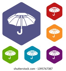 Big umbrella icons vector colorful hexahedron set collection isolated on white