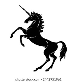 A big Unicorn Rearing up silhouette isolated view white background