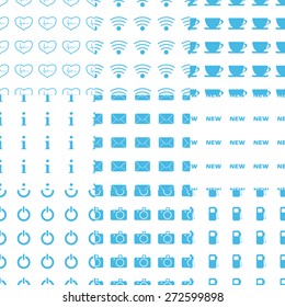 Big unique white and blue seamless pattern set for web design. Vector symbol