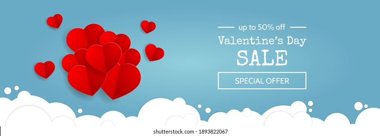 Big Valentine's day sale offer, banner template. Shop market poster design