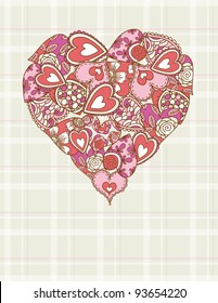  big valentines heart with hand drawing many little hearts, vector illustration