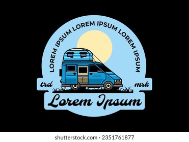 Gran furgoneta de acampada con diseño de placa de ilustración de carpa de techo