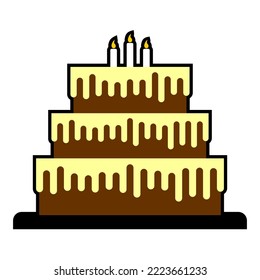 Big vanilla cake flat icon isolated white background - Happy Birthday.
