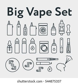 Big Vaping Electronic Cigarette Minimal Flat Line Outline Stroke Icon Pictogram Symbol Set Collection