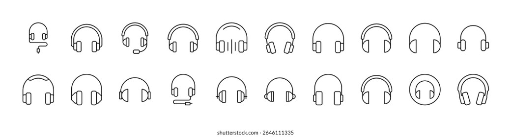 Big Various Headphones Icon Set for UI, Placards, Books, Apps. Editable Stroke. Suitable for Web Sites, Books, Cards, Apps 