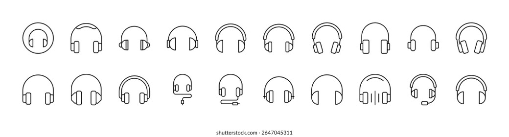Big Various Headphones Related Line Icons for Web Sites, Books, Cards, Apps. Editable Stroke. Suitable for Web Sites, Books, Cards, Apps