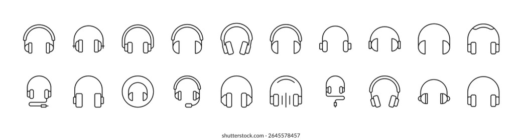 Big Various Headphones Simple Isolated Line Icons Collection. Editable Stroke. Suitable for Web Sites, Books, Cards, Apps 