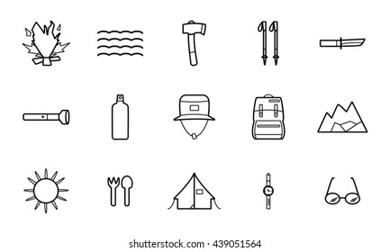 Big vector adventure icon set / Stock vector tourism and camping icons