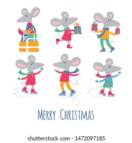 Big vector Christmas and New year designs with cartoon animals. stock illustration