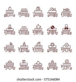 Big Vector City Shop and store building line icon set isolated on white. 