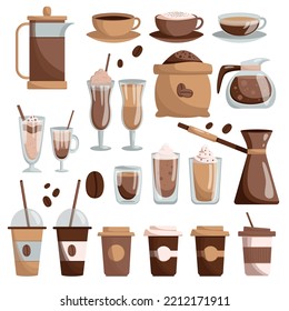 Big vector coffee set in flat style. Collection of coffee elements on white background.