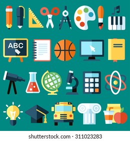 Big vector collection of colorful school icons. Flat style.