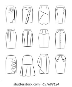 Big vector collection of different women skirts