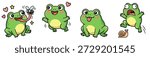 Big vector collection of funny kawaii frogs featuring a set of four cute characters ideal for stickers and design. This exclusive bundle highlights the internet