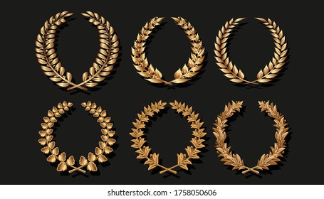 Big vector collection of golden wreath collection.