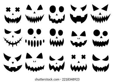 Gran colección de vectores de la calabaza de halloween caras aisladas en fondo blanco. Diseño decorativo de Halloween. Vector