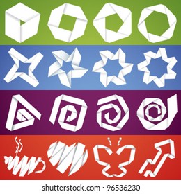 Big vector collection of paper origami symbols of stars, shapes, spirals and objects