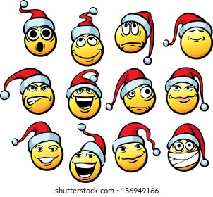 Big vector collection smiliey faces in Santa's hat  Easy  edit layered vector EPS10 file scalable to any size without quality loss  High resolution raster JPG file is included  