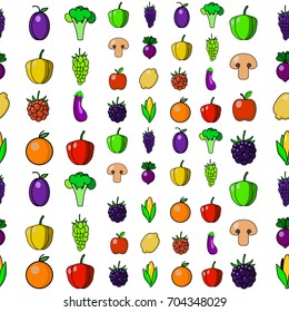 Big vector collection of vegetables and fruits in flat style icons isolated on white background