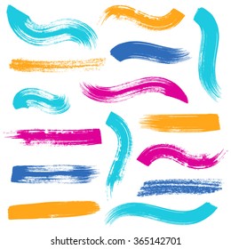 Big vector colorful brush strokes collection on white