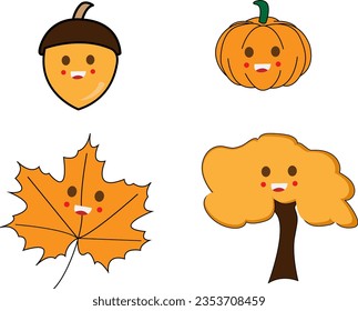 
Große Vektorfalle. Herbst. Blätter, Kürbis. Kollektion von Herbstelementen für Scrapbooking. EPS-Format. Cute Cartoon.