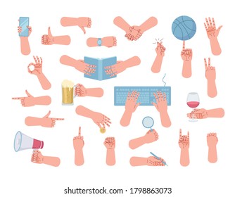 Big vector hand collection for banners, icons, web or app. Hands in different poses and situations