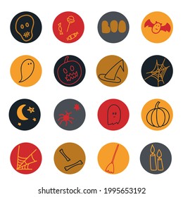 Big vector highlights cover icon set for Halloween. Hand drawn round templates for contemporary bloggers.