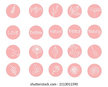 Big vector highlights cover icon set for social media stories. Abstract boho collection backgrounds with shapes, flowers doodle, dots and lines. Set of vector icons for your business