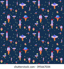 Big Vector Illustration Of Colorful Space Cosmo Seamless Pattern. Perfect For Children Books, Wallpapers And Magazines