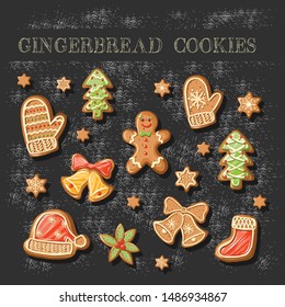 Big vector illustration set of cute gingerbread cookies.