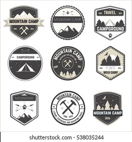 Big vector isolated icons for camping and climbing