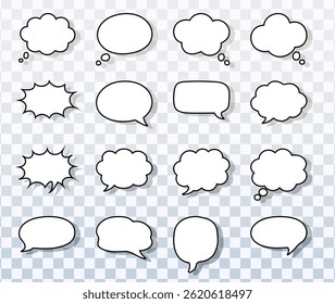 big vector pack of outlined speech and thought comic bubbles set