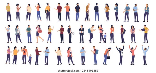 Big vector people collection - Set of casual working and office people standing doing various activities. Flat design illustrations