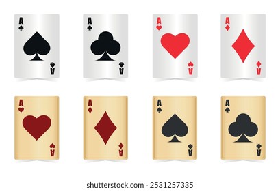 Juego de cartas de casino de jugador realista de gran Vector vintage y clásico. Diamantes, corazones, picas, trajes de clubes. Poker Tarjetas de juego