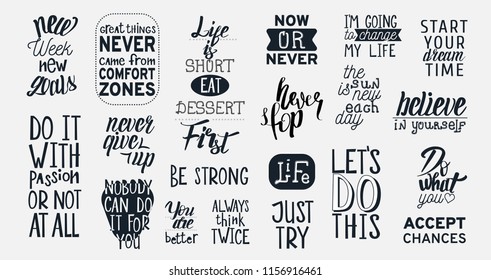 Big Vector Set with 20 Motivational quotes. Hand written sign for every design production. 