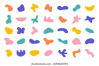 Big vector set of abstract color organic shapes, blobs and blotch of irregular shape. Random oval blobs collection, inkblot silhouettes, geometric silhouettes. Trendy random shapes. 