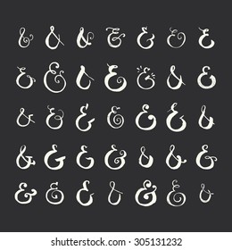 Big vector set of ampersands. Collection of hand-drawn design elements. Vector wedding clipart.