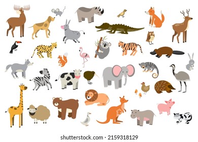 Big Vector Set Animals Cartoon Style Stock Vector (Royalty Free ...