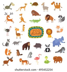 Big vector set of animals isolated on a white background. illustration for the children