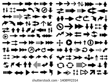 Big vector set of arrow shapes isolated on white.