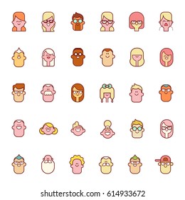 Big Vector Set of avatar icons in cartoon flat style isolated on white background.