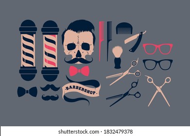 Gran conjunto vectorial de suministros de peluquería en estilo plano