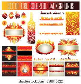 Big vector set of beautiful frame backgrounds and design elements with fire