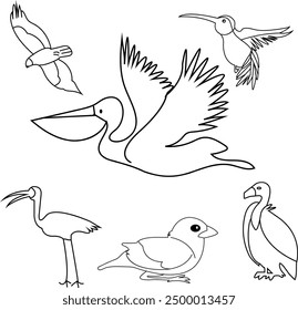Big vector set of birds in flat style. Collection of different birds flying sitting isolated on white background. group of bird with transparent background. Animals vector illustration