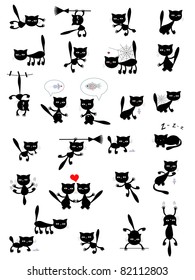  	Big vector set of the black cats.