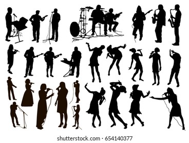 Big vector set of  black musician silhouette