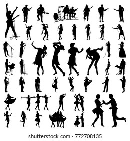 Big vector set of black musician silhouette